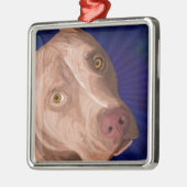 Rote Nasen-Pitbull mit einem blauen Hintergrund Ornament Aus Metall (Links)