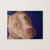 Rote Nasen-Pitbull mit einem blauen Hintergrund Puzzle (Horizontal)