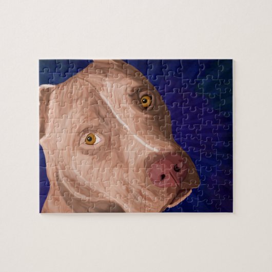Rote Nasen-Pitbull mit einem blauen Hintergrund Puzzle (Horizontal)