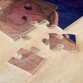 Rote Nasen-Pitbull mit einem blauen Hintergrund Puzzle (Seite)