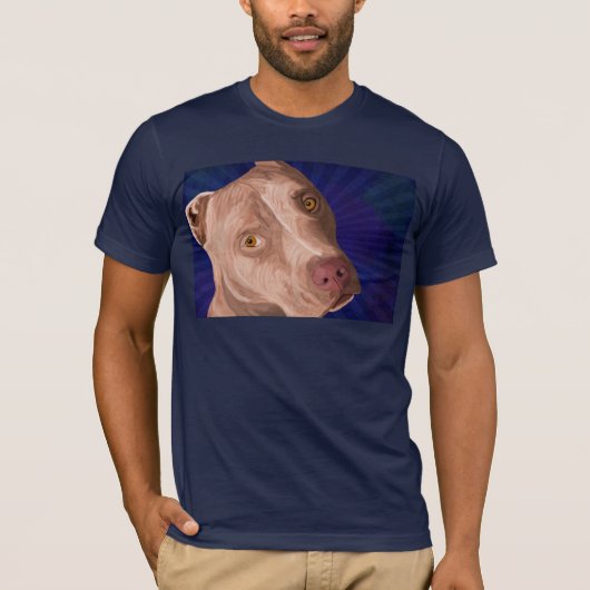 Rote Nasen-Pitbull mit einem blauen Hintergrund T-Shirt (Vorderseite)