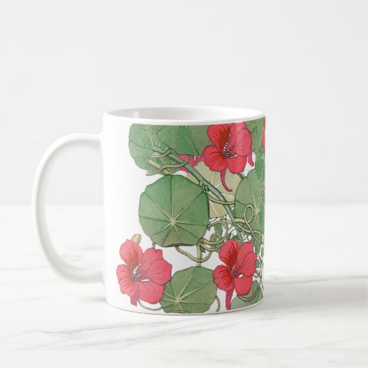 Rote Nasturtien | Antiker Lithograph 1896 Kaffeetasse (Links)