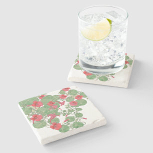 Rote Nasturtien Antiker Lithograph 1896 Steinuntersetzer