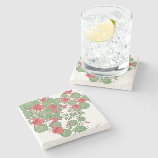 Rote Nasturtien | Antiker Lithograph 1896 Steinuntersetzer (Seitenansicht)