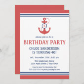 Rote Nautische Geburtstagspartei Einladungen mit A (Vorne/Hinten)