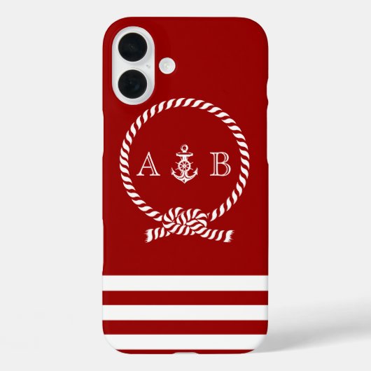 Rote Nautische Seile und Anker Mit Monogramm Case-Mate iPhone Hülle (Rückseite)