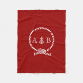 Rote Nautische Seile und Anker Mit Monogramm Fleecedecke (Vorderseite)