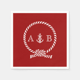 Rote Nautische Seile und Anker Mit Monogramm Serviette