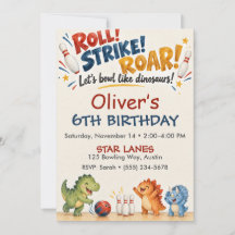 Rote Navy-Aquarell-Dinosaurier-Bowling-Geburtstag 