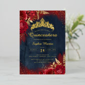 Rote Navy, Floral Quinceanera Folieneinladung (Stehend vorne)
