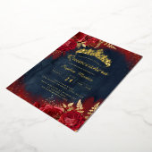 Rote Navy, Floral Quinceanera Folieneinladung (Gedreht)