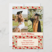 Rote Nelke Blume Abschluss Einladung (Rückseite)