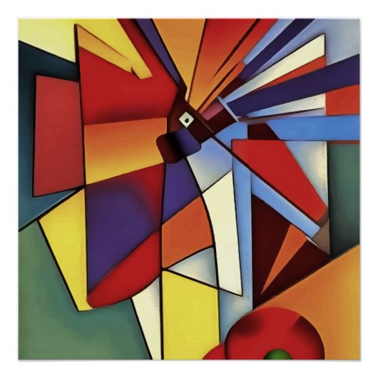 Rote Nelke in einer Vase geometrischer Abstrakter Poster (Vorderseite)