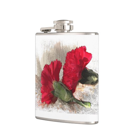 Rote Nelken auf Brocade Flachmann (Links)