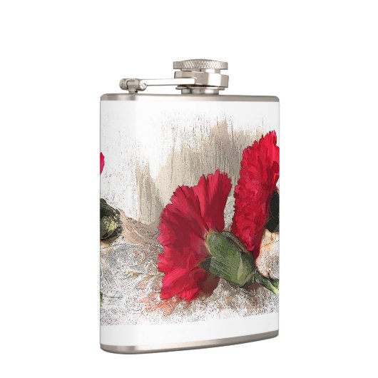 Rote Nelken auf Brocade Flachmann (Rechts)