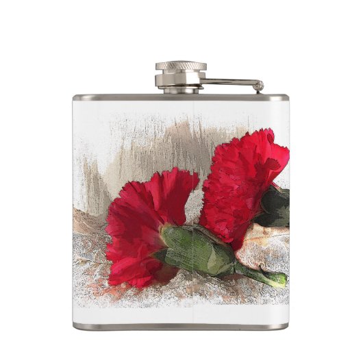 Rote Nelken auf Brocade Flachmann (Rückseite)