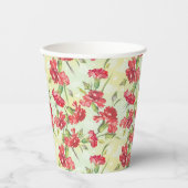 Rote Nelken auf Grün mit Schmetterlingen Pappbecher (Vorderseite)