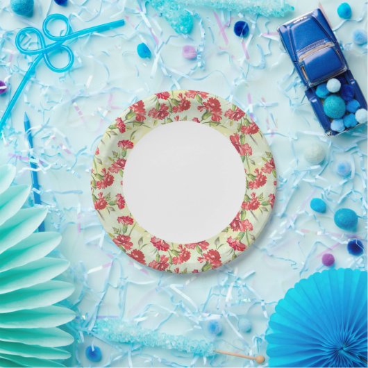 Rote Nelken auf Grün mit Schmetterlingen Pappteller (Party)