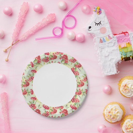 Rote Nelken auf Grün mit Schmetterlingen Pappteller (Party)