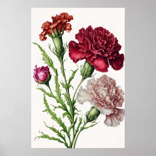 Rote Nelken Blume Art Print Poster (Vorne)