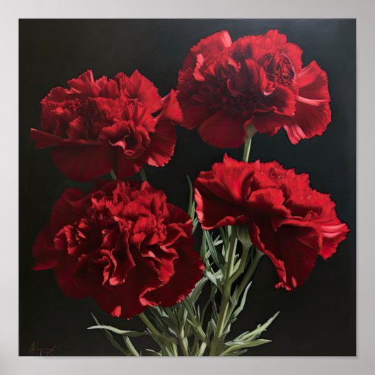 Rote Nelken Blume Art Print Poster (Vorne)