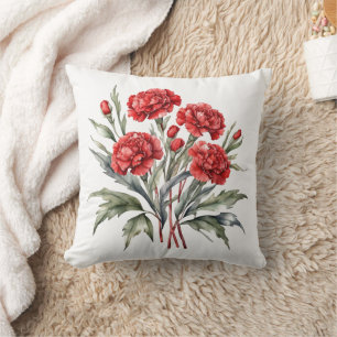 Rote Nelken Blumen Aquarell Kissen