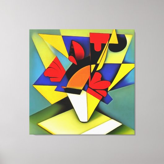 Rote Nelken in einer Vase geometrischer Abstrakter Leinwanddruck (Vorderseite)