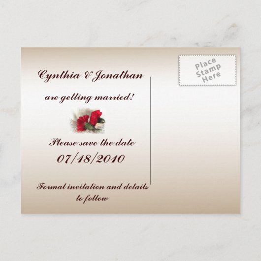 Rote Nelken Save the Date Ankündigungspostkarte (Rückseite)