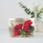Rote Nelken Save the Date Ankündigungspostkarte (Stehend Vorderseite)