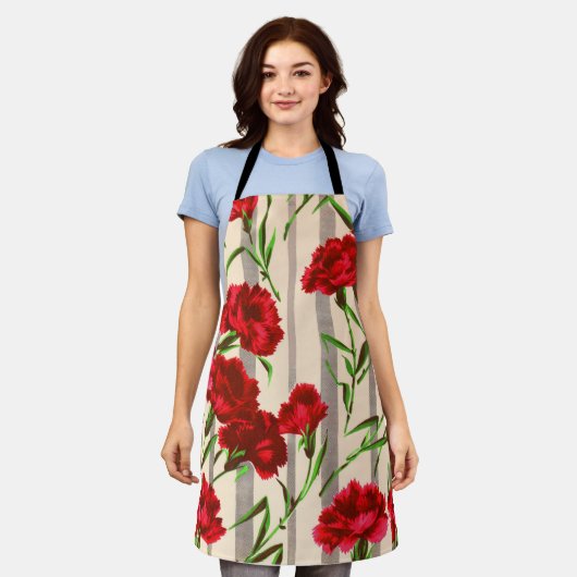 rote Nelken Schürze (Getragen)
