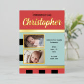 Rote neue Babyankündigung Goldfolie-Flachbildschir Folieneinladung (Stehend vorne)