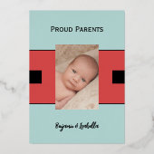 Rote neue Babyankündigung Goldfolie-Flachbildschir Folieneinladung (Rückseite)