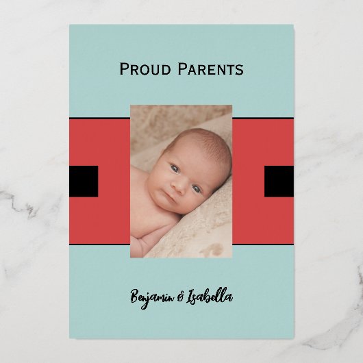 Rote neue Babyankündigung Goldfolie-Flachbildschir Folieneinladung (Rückseite)