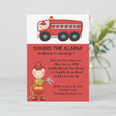 Rote, Niedliche Fireman Boys Einladung zum Geburts (Stehend Vorderseite)