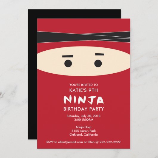 Rote Ninja Geburtstagsparty Einladung (Vorne/Hinten)