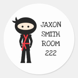 Rote Ninja Schulaufkleber, Name Zimmer Nummer Runder Aufkleber