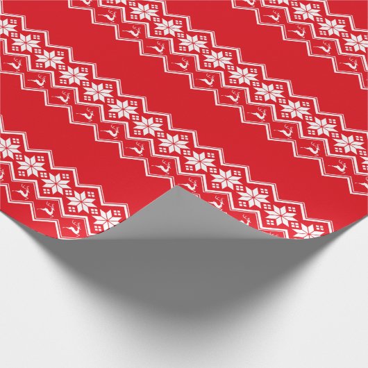 Rote Nordische Schneeflocke und Rentier | Ugly Swe Geschenkpapier (Ecke)