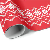 Rote Nordische Schneeflocke und Rentier | Ugly Swe Geschenkpapier (Rolleneckpunkt)