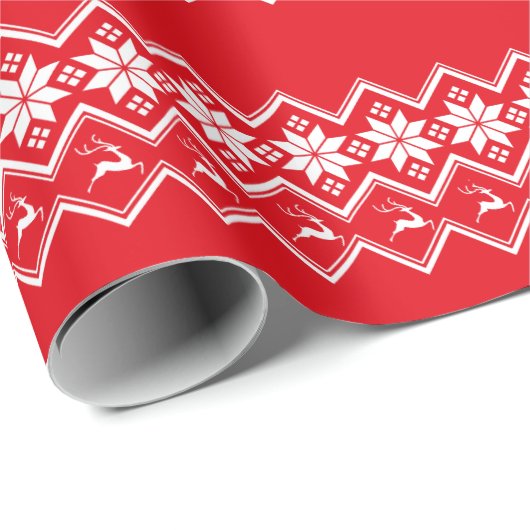 Rote Nordische Schneeflocke und Rentier | Ugly Swe Geschenkpapier (Rolleneckpunkt)