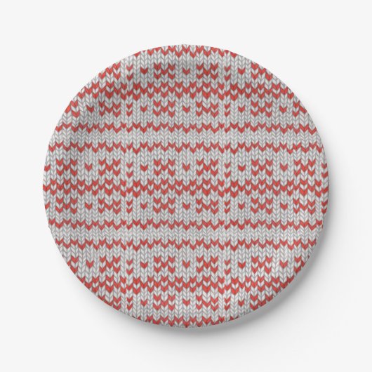 ROTE NORDISCHE STRICKOPTIK 7" Runde Pappteller (Vorderseite)
