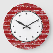 Rote Notenuhr mit Zahlen Große Wanduhr (Vorderseite)