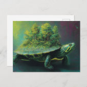 Rote Ohrschildkröte mit Baumbestand auf Muschel Postkarte (Vorne/Hinten)