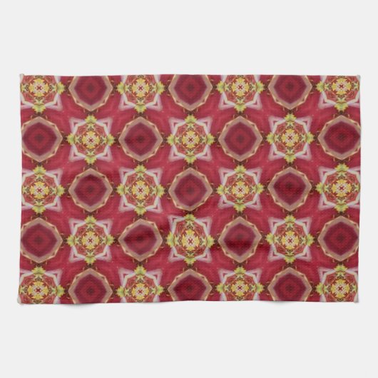 Rote Oktagons und Muster für Quadrate Geschirrtuch (Horizontal)