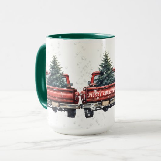 Rote Oldtimer-Weihnachtsgrüße Tasse (Vorderseite Links)