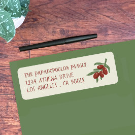 Rote Oliven auf einem zweigelben Rücksendesiegel