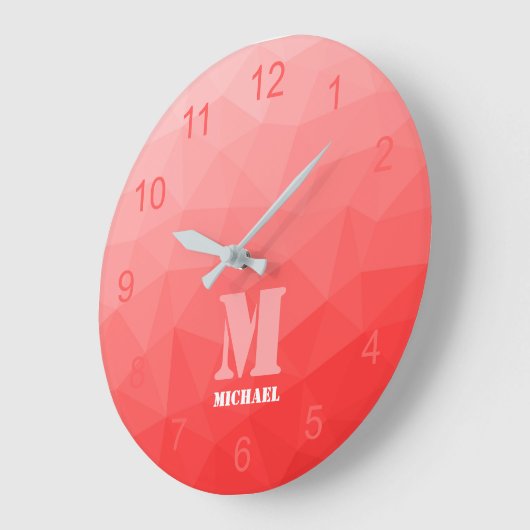 Rote ombre Geometrie Mesh Muster Monogramm Große Wanduhr (Winkel)