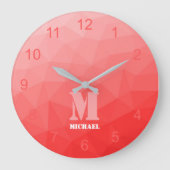 Rote ombre Geometrie Mesh Muster Monogramm Große Wanduhr (Vorderseite)