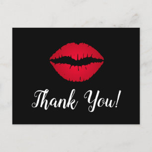 Rote Ombre-Lippenstift-Kuss-Dankeschön-Schwarz Postkarte
