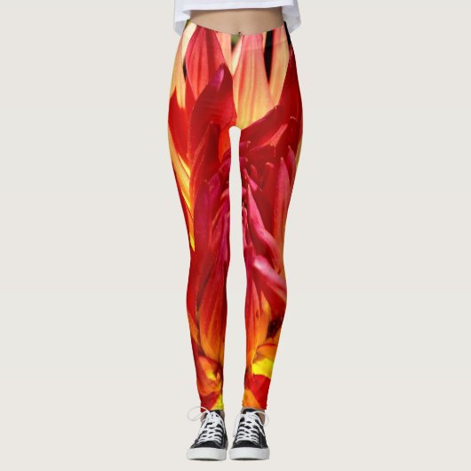 Rote Orange abstrakte Blume Muster Fotospass Leggings (Vorderseite)
