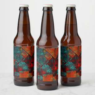 Rote Orange Blue Squares Abstrakte Kunst Bierflaschenetikett